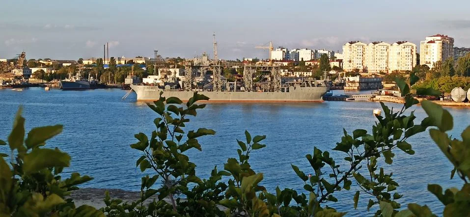 Streletskaya Bukhta, the black sea, the ship Stock Photos