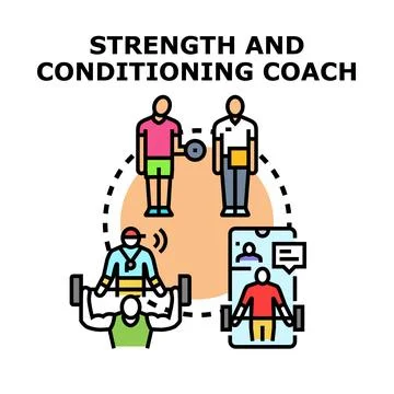 Strength and conditioning coach helping athletes training online 库存插图