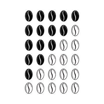 Strength of coffee beans icon set isolated on white background. Stock Illustration
