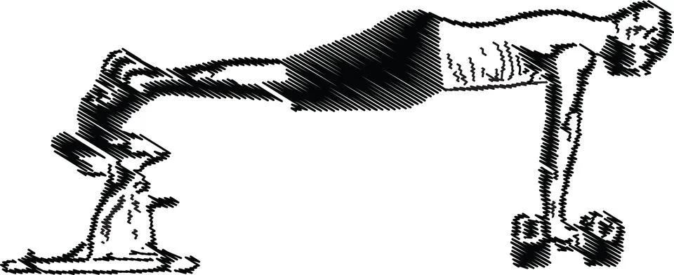 Strength Training Illustration, Man Performing Elevated Dumbbell Plank Illustrazione stock