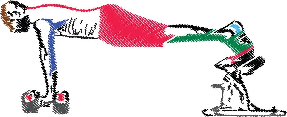 Strength Training Illustration, Man Performing Elevated Dumbbell Plank 스톡 일러스트