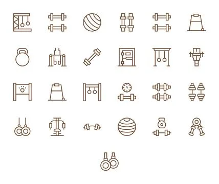 Strength Training including 25 64x64 Regular Line Vector Illustrations Stock Illustration