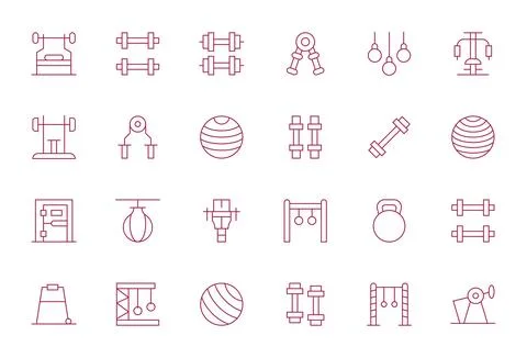 Strength Training Modern Vector Collection with 24 Thin Line High Resolutio.. Illustrazione stock