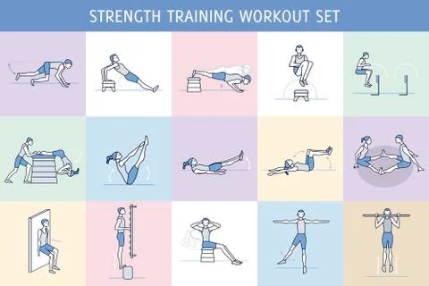 Strength Training Workout Set Stock Illustration