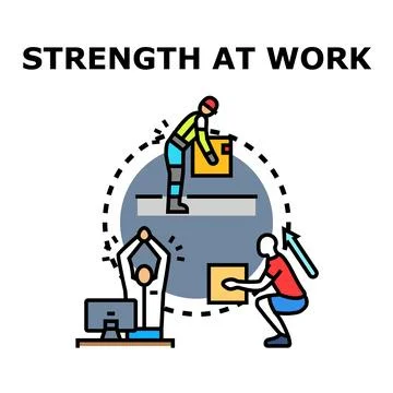 Strength at work concepts illustrating proper lifting and desk stretching 스톡 일러스트