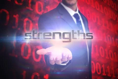 Strengths against shiny red binary code on black background Stock Illustration