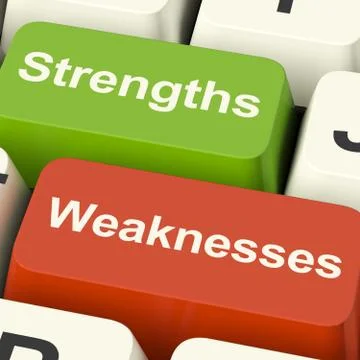 Strengths and weaknesses computer keys showing performance or analyzing Illustrazione stock