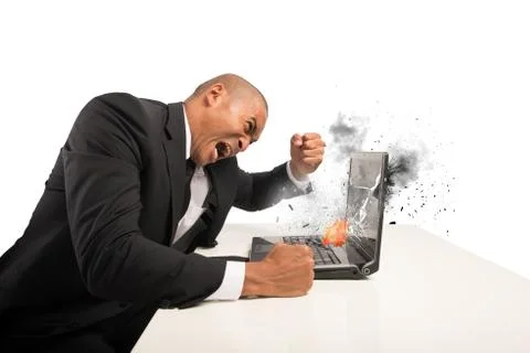 Stress and frustration caused by a computer Stock Illustration
