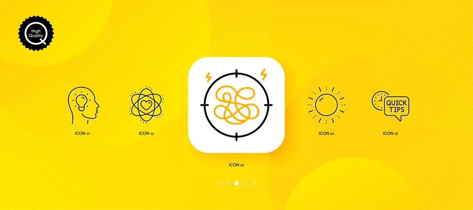 Stress, Atom and Quick tips minimal line icons. For web application, printing Stock Illustration