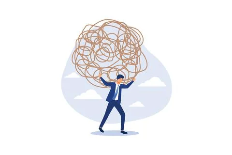 Stress burden, anxiety from work difficulty and overload, problem in economic Stock Illustration