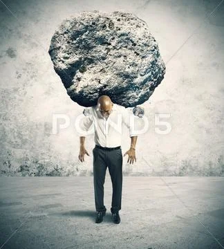 Stress of a businessman with a big rock Stock Illustration