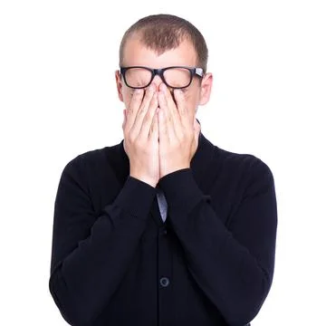 Stress, depression and problems - young man crying isolated on white Stock Photos