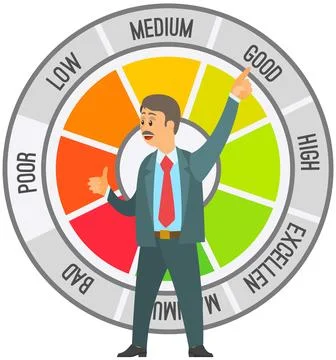 Stress level, mood scale. Man solves problems and reduces psychological pressure Stock Illustration