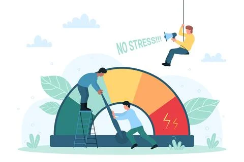 Stress level solution and tension decrease, tiny people reduce pressure of Illustration