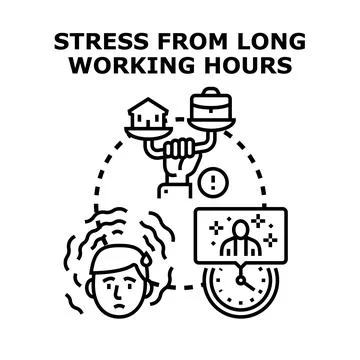 Stress from long working hours impacting work life balance Stock Illustration