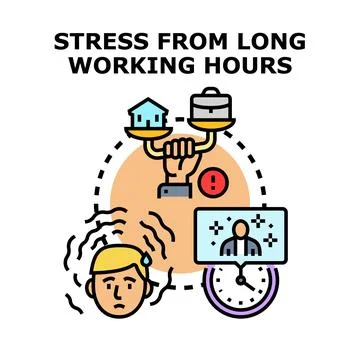 Stress from long working hours impacting work life balance Stock Illustration