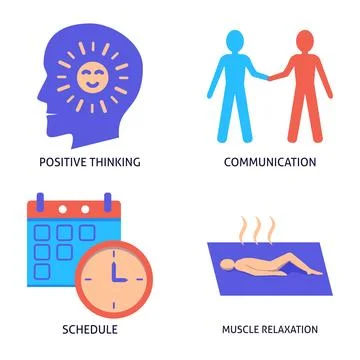 Stress management icon set in flat style Stock Illustration