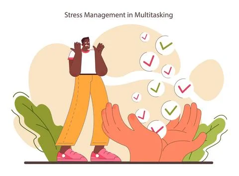 Stress management in multitasking. Effective and competent office Illustrazione stock