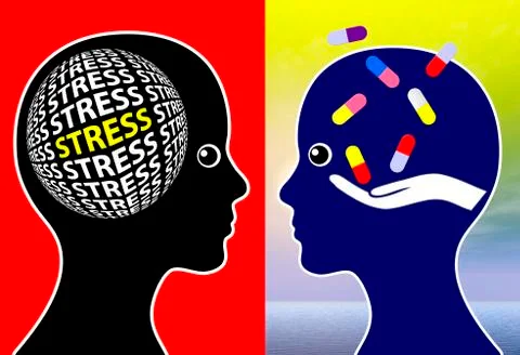 Stress Managment and Tablets Illustrazione stock