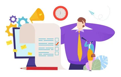 Stress mood work under pressure, clerk businessman character overtime deadline Stock Illustration
