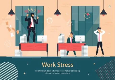 Stress on Office Work Flat Vector Poster Template Illustrazione stock
