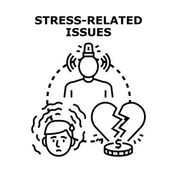 Stress related issues causing anxiety, worry, and heart problems Stock Illustration