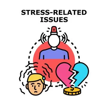 Stress related issues causing anxiety, worry, and heart problems Stock Illustration