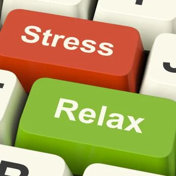 Stress relax computer keys showing pressure of work or relaxation online Illustrazione stock