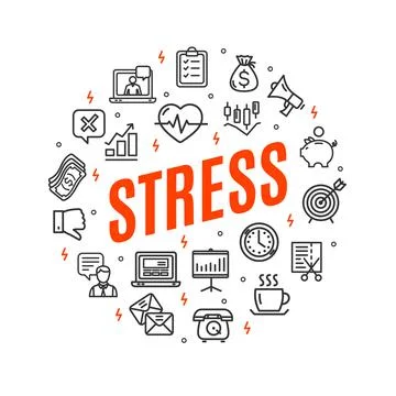 Stress Round Design Template Thin Line Icon Concept. Vector Stock-Illustration