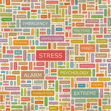 STRESS STRESS. Seamless pattern. Concept related words in tag cloud. Conce... Stock Photos