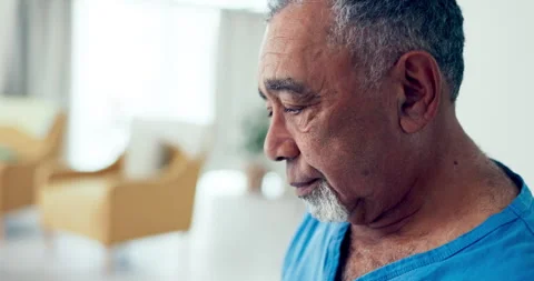 Stress, thinking and old man with depression, memory and retirement with doubt Stock Footage 246567013