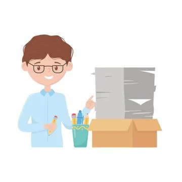 Stress at work, businessman with documents stack office work 库存插图