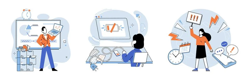 Stress at work. Engaging in overtime work without proper rest can exacerbate Stock-Illustration