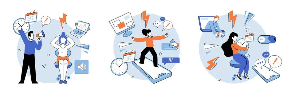 Stress at work. Excessive stress at work can lead to unhappiness and negatively Stock Illustration