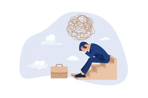 Stress at work, exhausted from overworked and too many problems or frustrated Stock Illustration