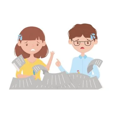 Stress at work, falling papers worried employees working イラスト素材