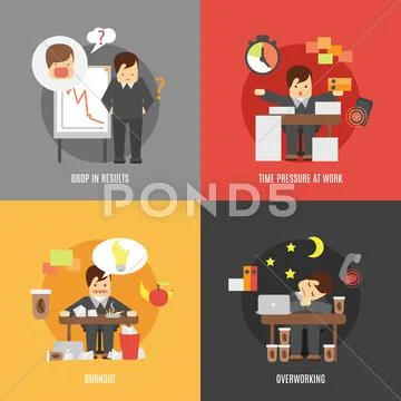 Stress at work flat icons composition Stock Illustration