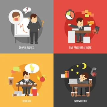 Stress at work flat icons composition 库存插图