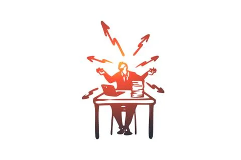 Stress, work, problems, office, busy concept. Hand drawn isolated vector. Stock Illustration