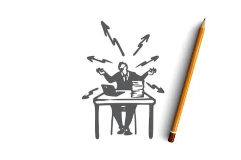 Stress, work, problems, office, busy concept. Hand drawn isolated vector. イラスト素材