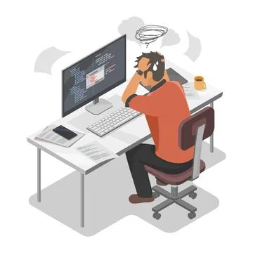 Stress at work Software Engineer Hard working Stockillustratie