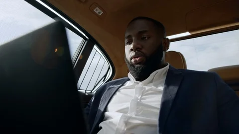 Stressed african american man arguing at car. Agressive business man shouting Stock Footage