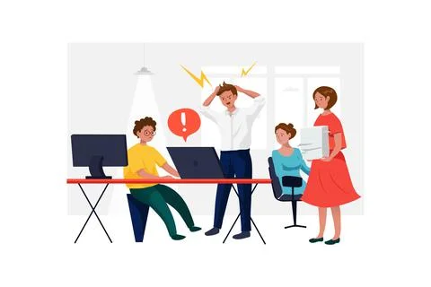 Stressed angry young man crashed laptop at work. Concept stundent, businessma Ilustración de archivo