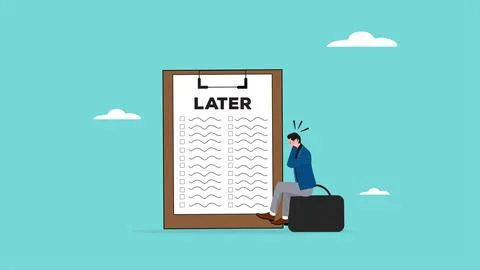 Stressed because a lot of work has piled up, delaying work or wasting time,.. Stock Illustration