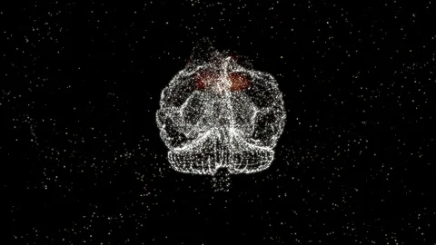 Stressed brain exploding, surrounded with flame in darkness. Stock Footage 121800747