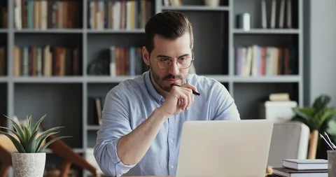 Stressed business man feel frustrated using laptop at work Stock Footage