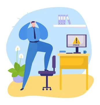 Stressed businessman facing computer error in office setup. Frustrated male Stock Illustration