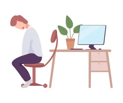 Stressed Businessman Sitting Back to Computer Screen Flat Vector Illustration 스톡 일러스트