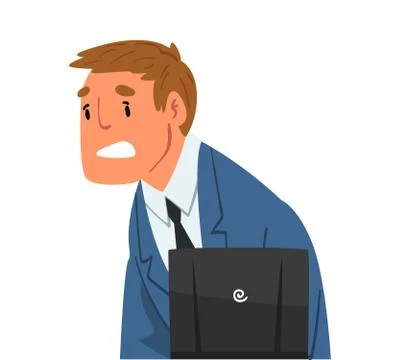 Stressed Businessman Sitting in front of Computer, Male Office Manager Working 스톡 일러스트
