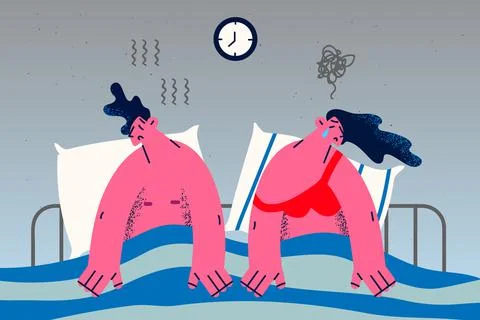 Stressed couple in bed having relationship problems Stock Illustration